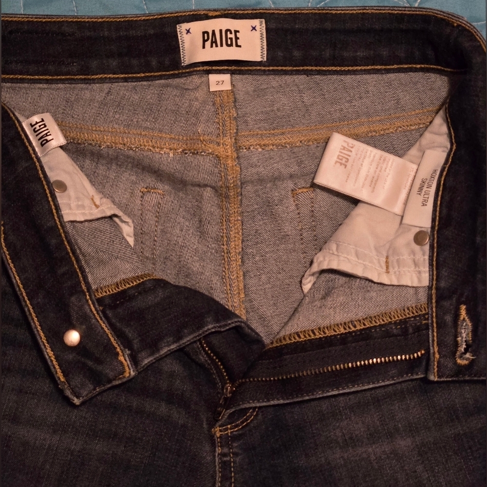 EC~Paige Verdugo Ankle Distressed Midrise Dark Blue Jeans - Picture 9 of 12